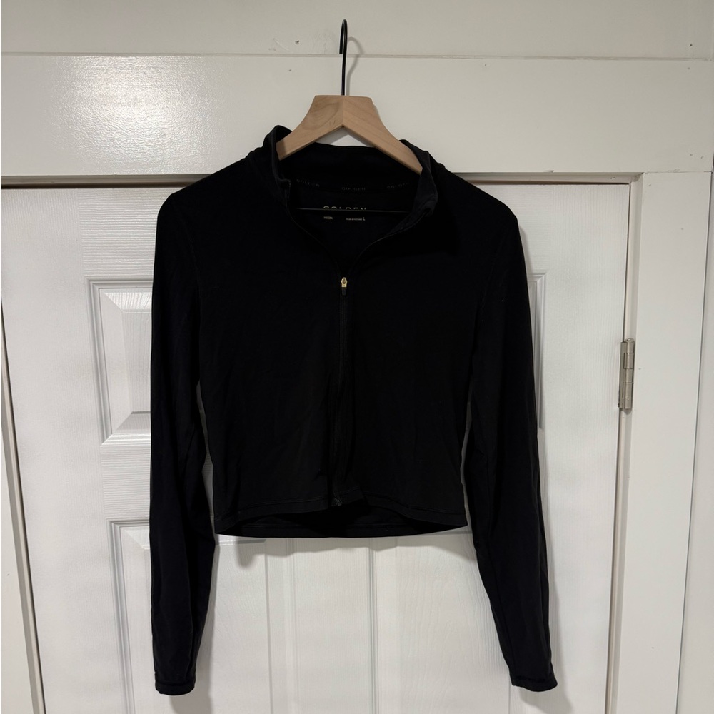 ๐ค Aritzia TNA Golden Butter Limit Black Women's Zip Up Jacket L ๐ค - Picture 4 of 7